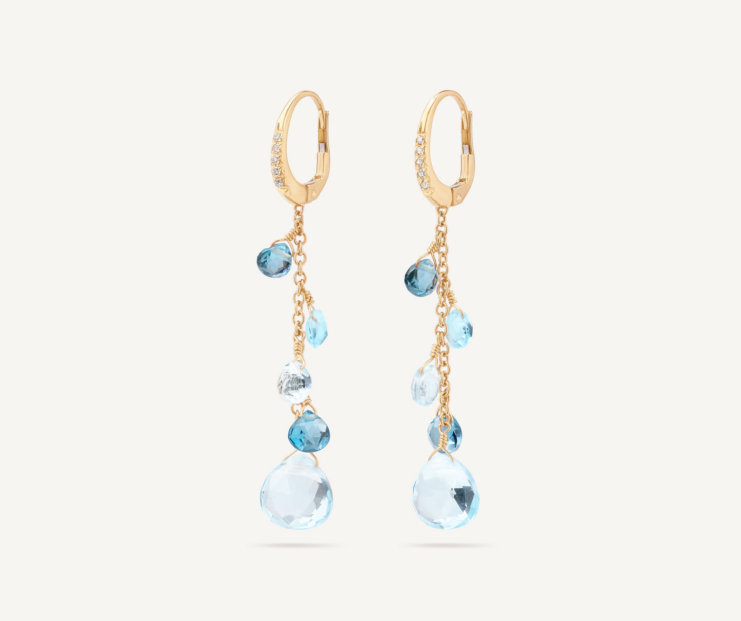 18KY PARADISE SINGLE STRAND TOPAZ & DIAMOND DANGLE EARRINGS
