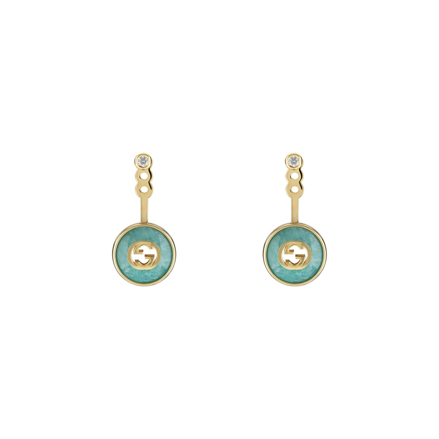 18KY INTERLOCKING AMAZONITE AND DIAMOND EARRINGS