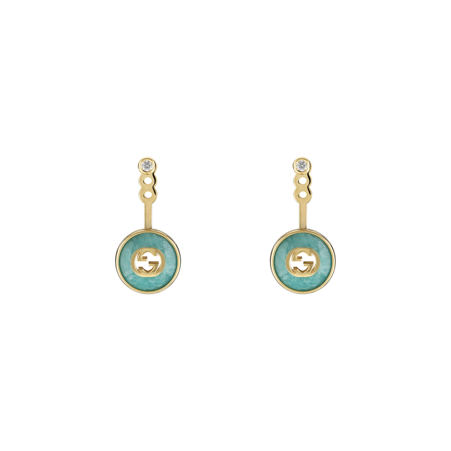 18KY INTERLOCKING AMAZONITE AND DIAMOND EARRINGS