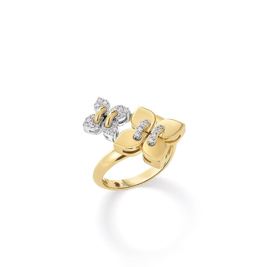 18KY LOVE IN VERONA PAVE DIAMOND AND POLISHED FINISH DOUBLE FLOWER RING