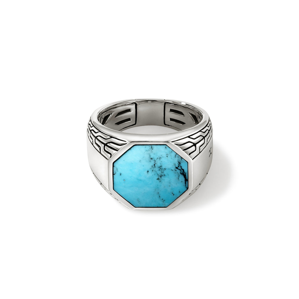 SILVER AND TURQUOISE SIGNET RING