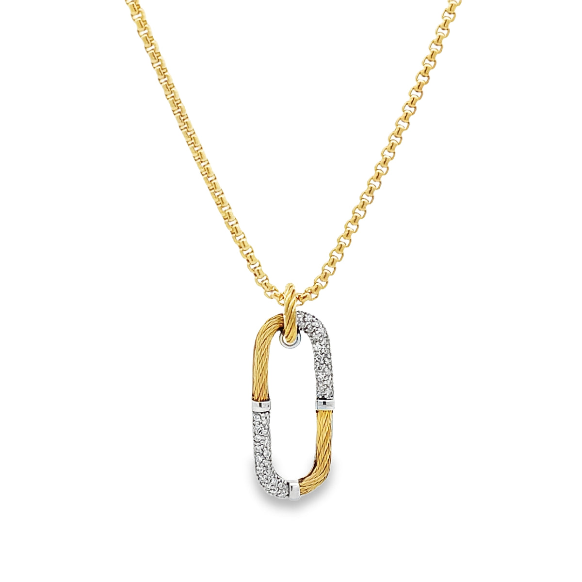 14KW & YELLOW CABLE DIAMOND PAPERCLIP PENDANT