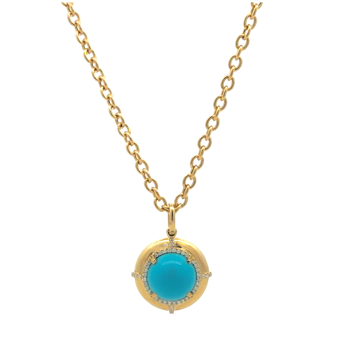 GOSHWARA 18KY TURQUOISE CABOCHON & DIAMOND PENDANT