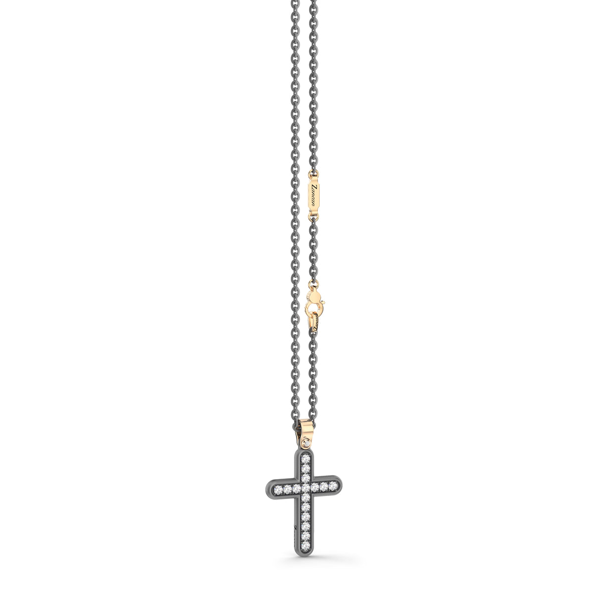 ZANCAN TITANIUM & 18KY MENS DIAMOND CROSS NECKLACE