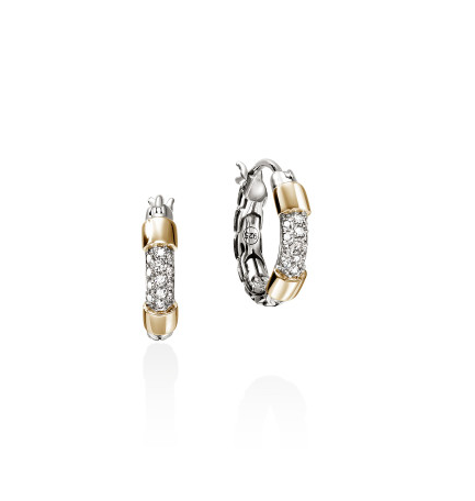 JH Essential Pave Hoop Earring , Gold, Sterling Silver, Diamonds, 14.5MM