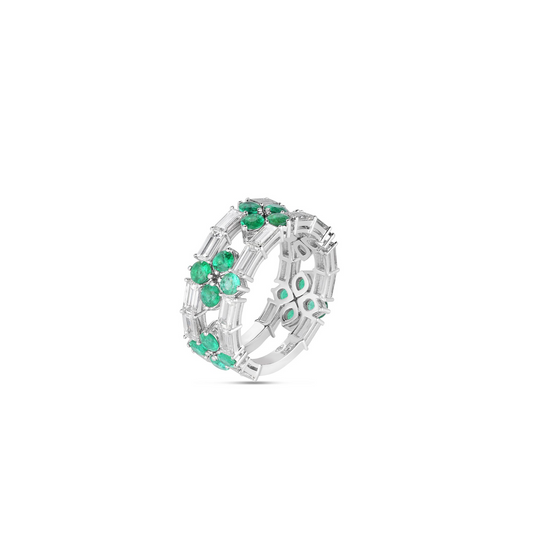 18KW LOVE IN VERONA DIAMOND & EMERALD OPEN FRAME RING