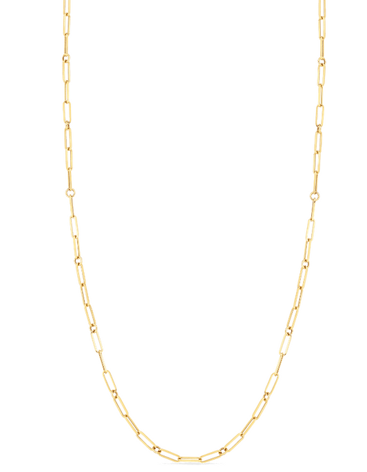 18KY DESIGNER GOLD PAPERCLIP AND ROUND LINK 17 INCH CHAIN NECKLACE