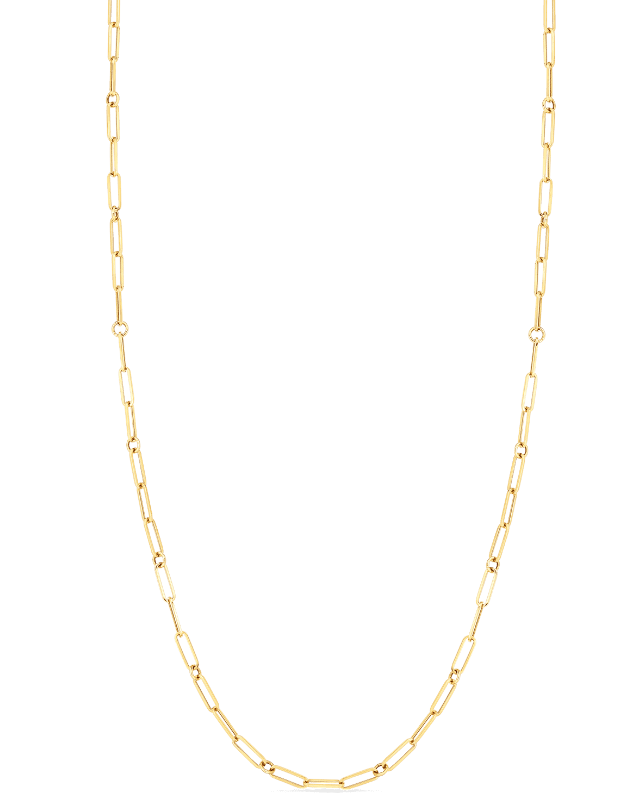 18KY DESIGNER GOLD PAPERCLIP AND ROUND LINK 17 INCH CHAIN NECKLACE