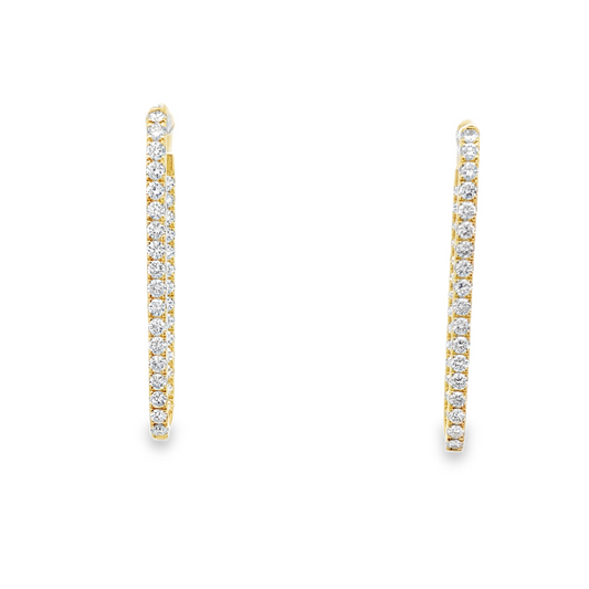 18KY RECTANGULAR DIAMOND HOOP EARRINGS
