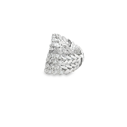18KW WIDE DIAMOND LEAF FASHION RING