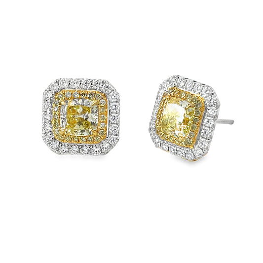 18KY WHITE AND YELLOW DIAMOND EARRINGS