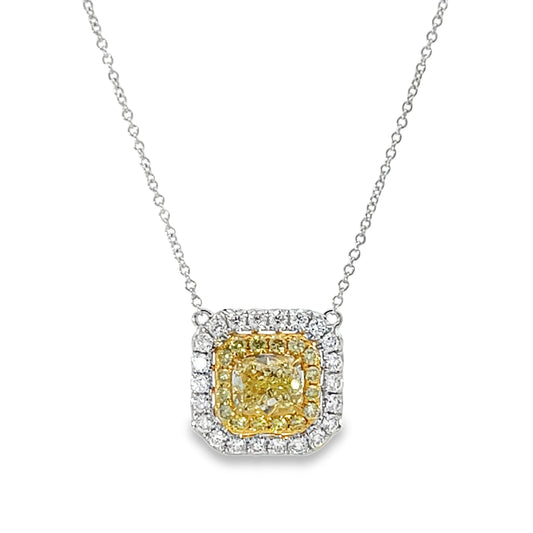 18KY WHITE AND YELLOW CUSHION CUT DIAMOND NECKLACE