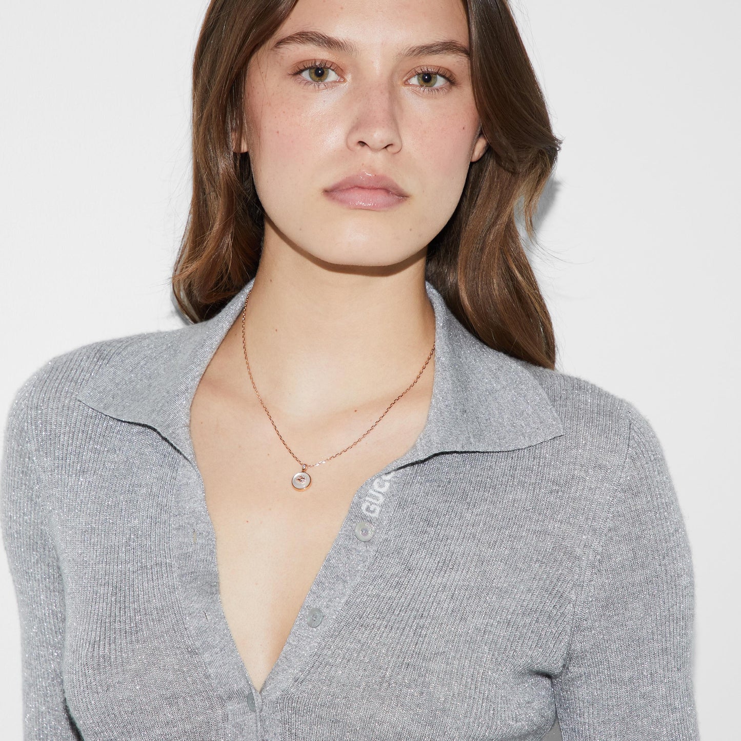 18KP GUCCI INTERLOCKING MOP DIAMOND NECKLACE