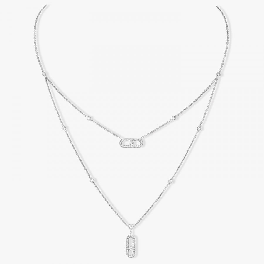 18KW MOVE UNO PAVE DOUBLE CHAIN NECKLACE