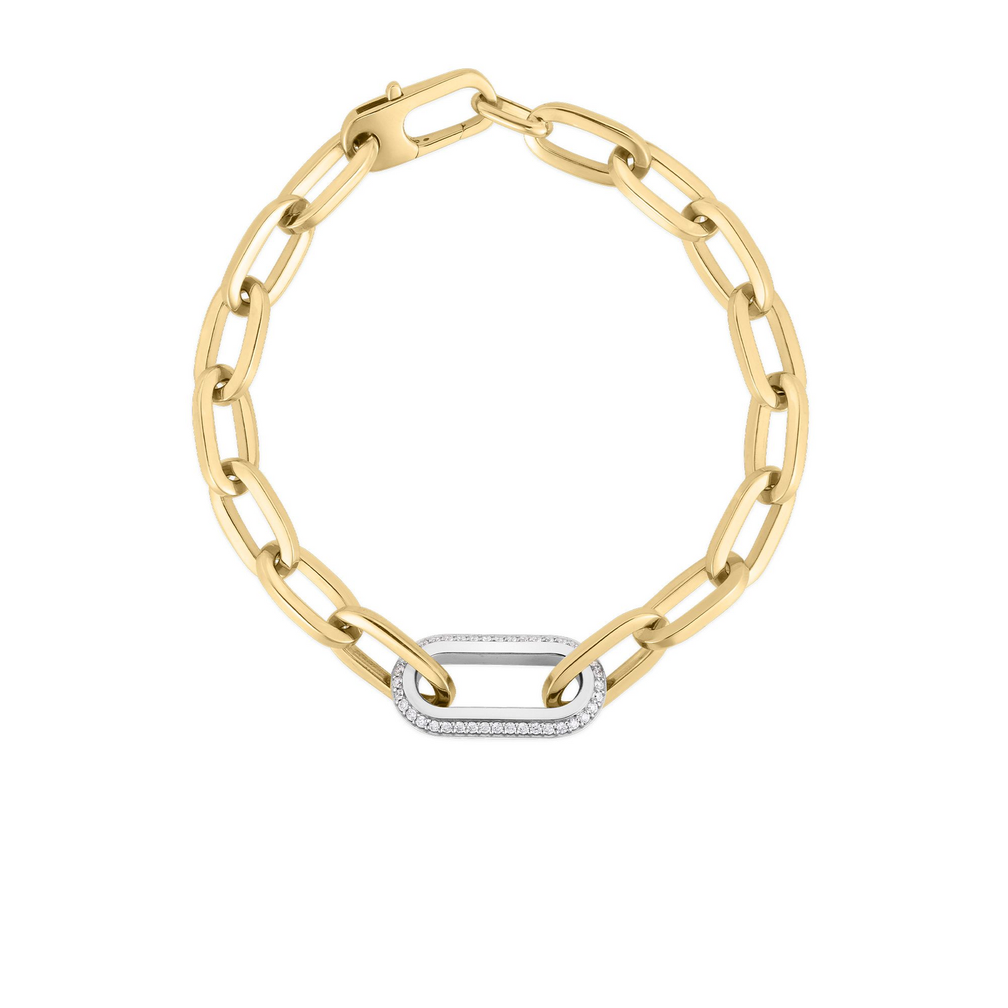 18KY DESIGNER GOLD SINGLE LARGE DIAMOND LINK PAPERCLIP BRACELET