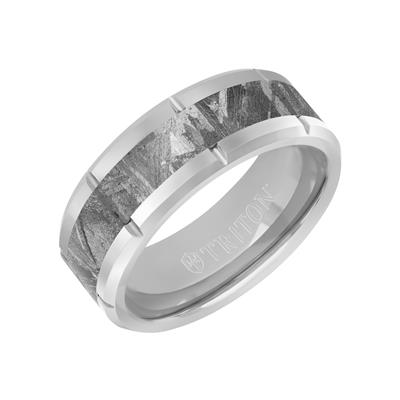MENS 8MM METEORITE & TUNGSTEN WITH LINK EDGE BAND