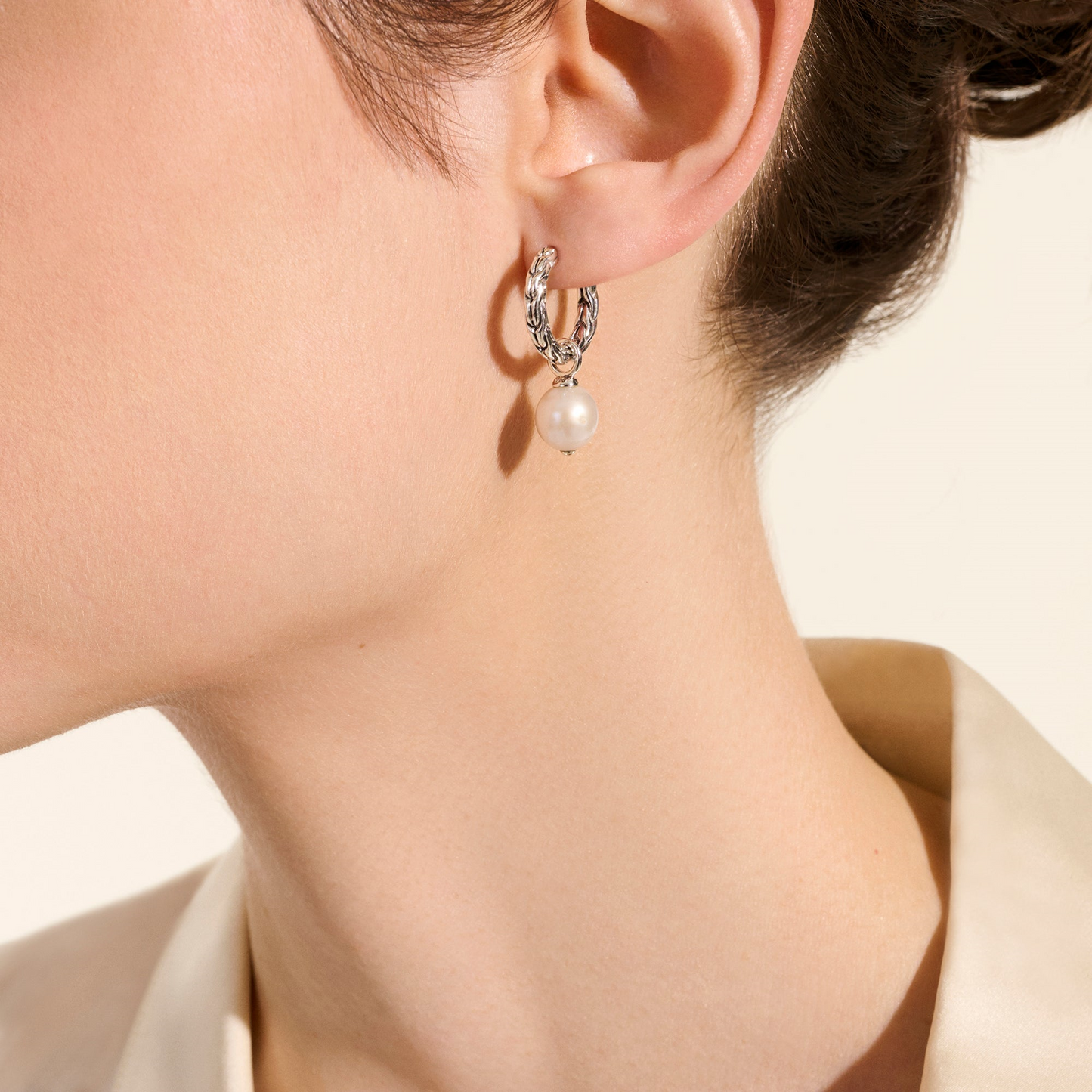 JH Essential Pearl Hoop Earring, Sterling Silver, 16MM