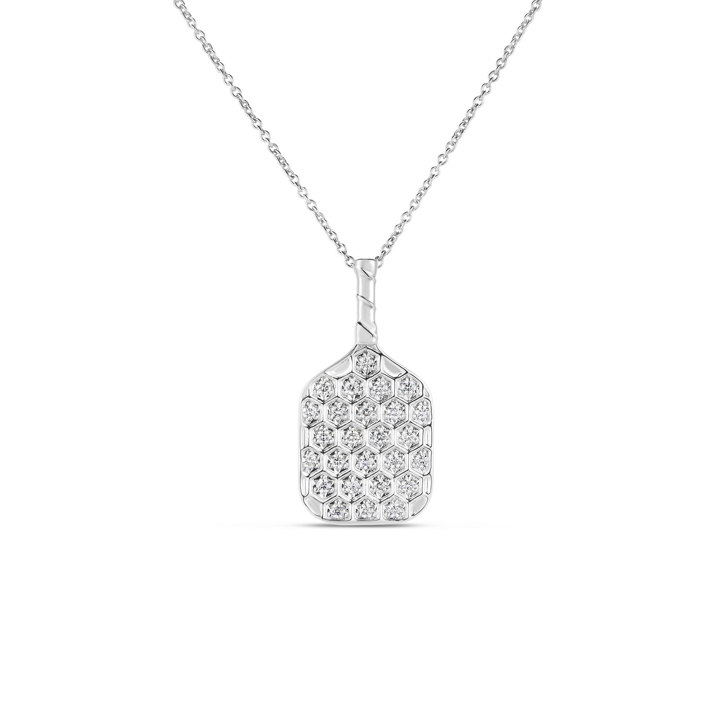 18KW TINY TREASURES DIAMOND PICKLE BALL RACKET NECKLACE