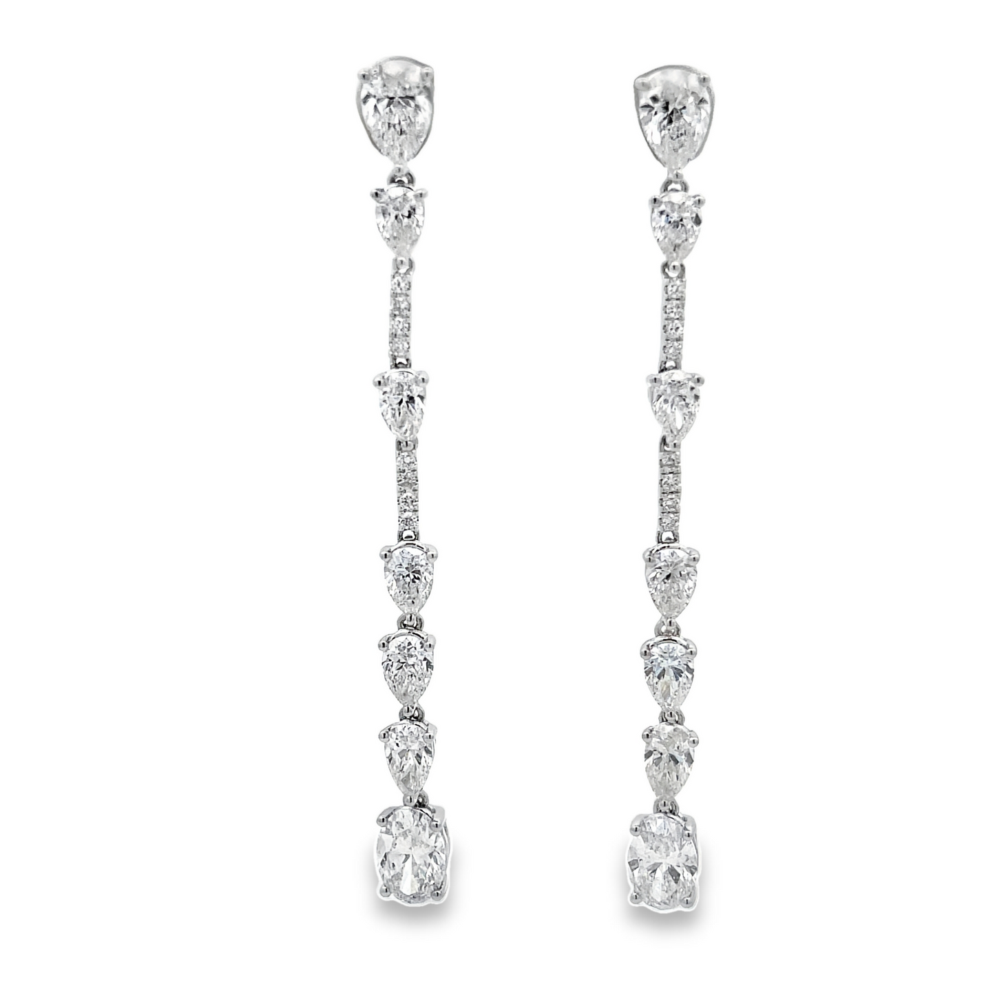18KW OVAL AND PEAR SHAPE DIAMOND DANGLE EARRINGS