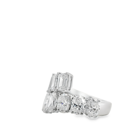 18KW EMERALD AND OVAL CUT DIAMOND BYPASS RING