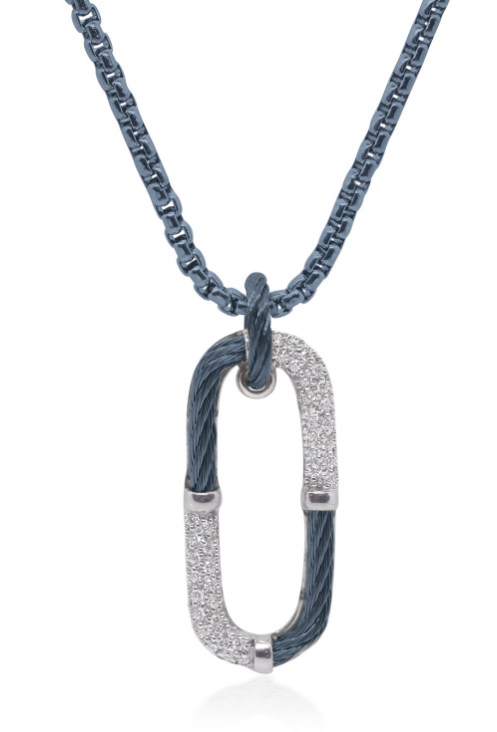 14KW & BLUEBERRY CABLE DIAMOND PAPERCLIP PENDANT