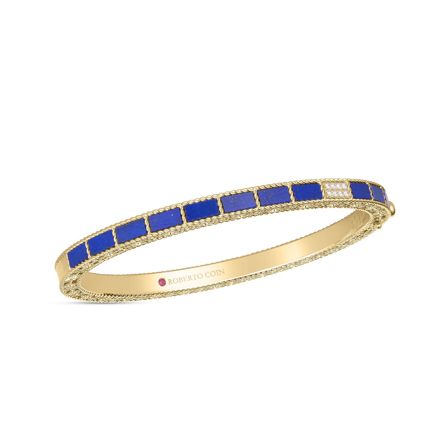 18KY ART DECO MOSAIC DIAMOND ACCENT AND LAPIS BANGLE