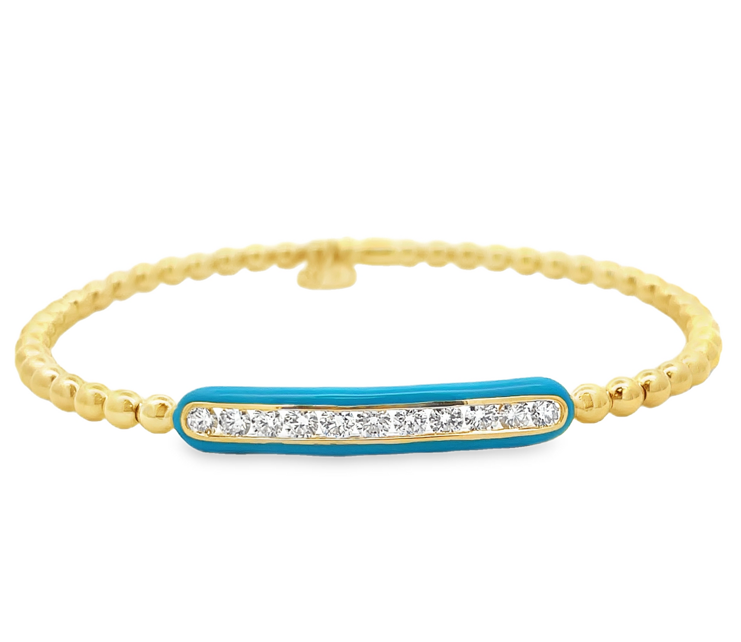 HULCHI BELLUNI 18KY DIAMOND & TURQUOISE ENAMEL STRETCH BRACELET