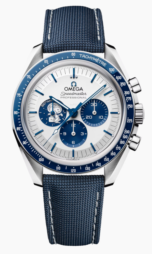 42M SS SNOOPY SPEADMASTER CHRONO WH DL BU STP