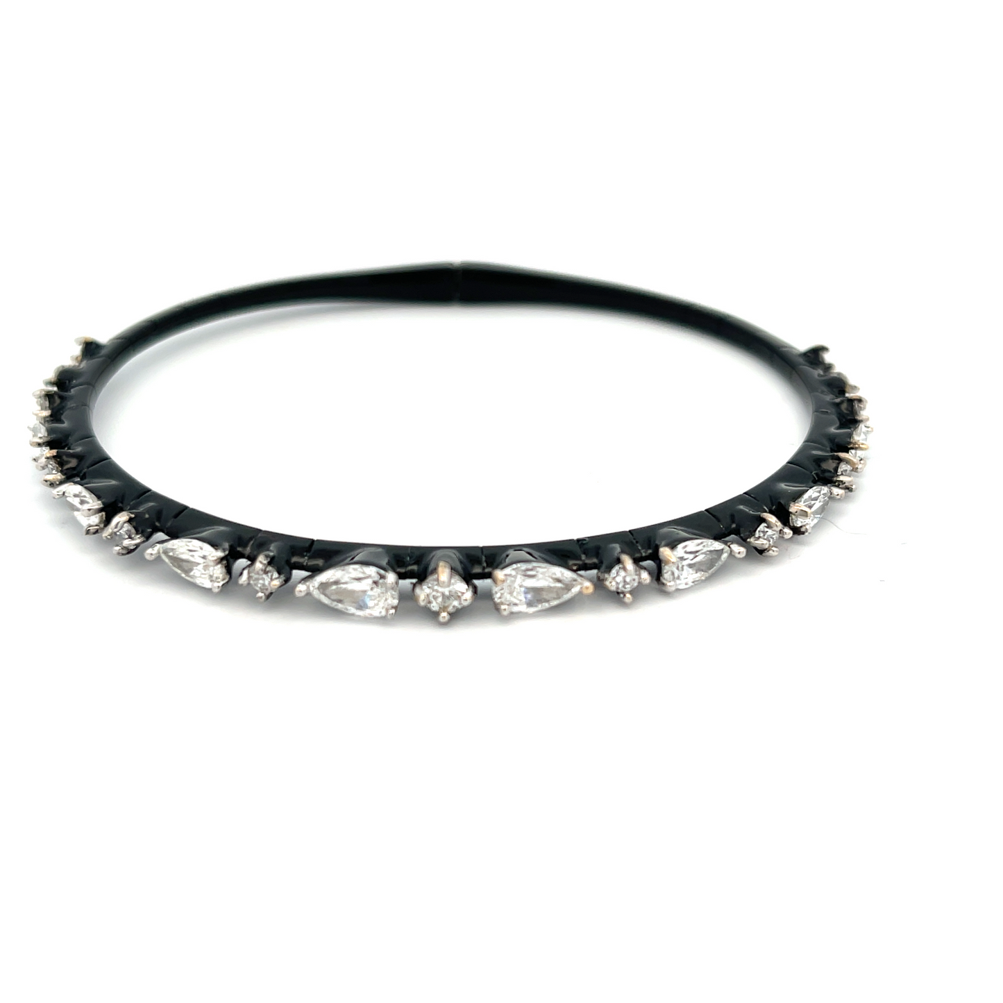 18KW BLACK ENAMEL PEAR & ROUND DIAMOND BANGLE