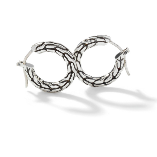 Carved Chain Hoop Earring, Silver, 16MM