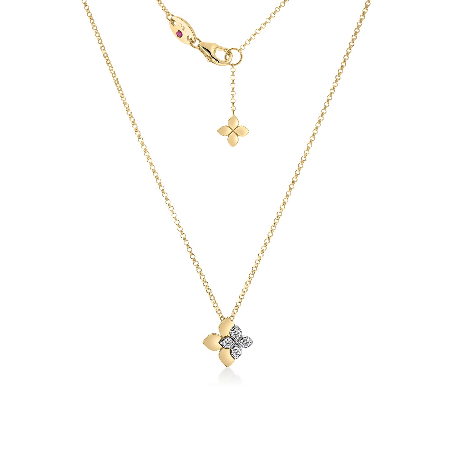 18KYW LOVE IN VERONA DIAMOND FLOWER NECKLACE