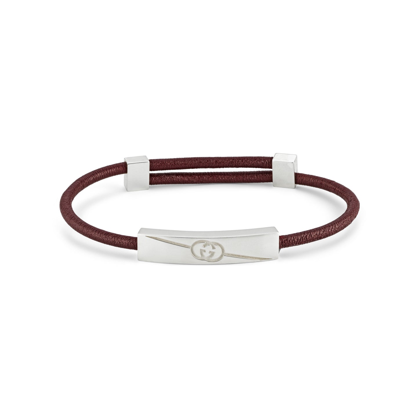 SS GUCCI TAG INTERLOCKING G LOGO ON RED LEATHER CORD