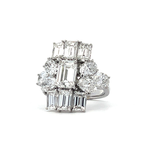 18KW EMERALD CUT DIAMOND COCKTAIL RING