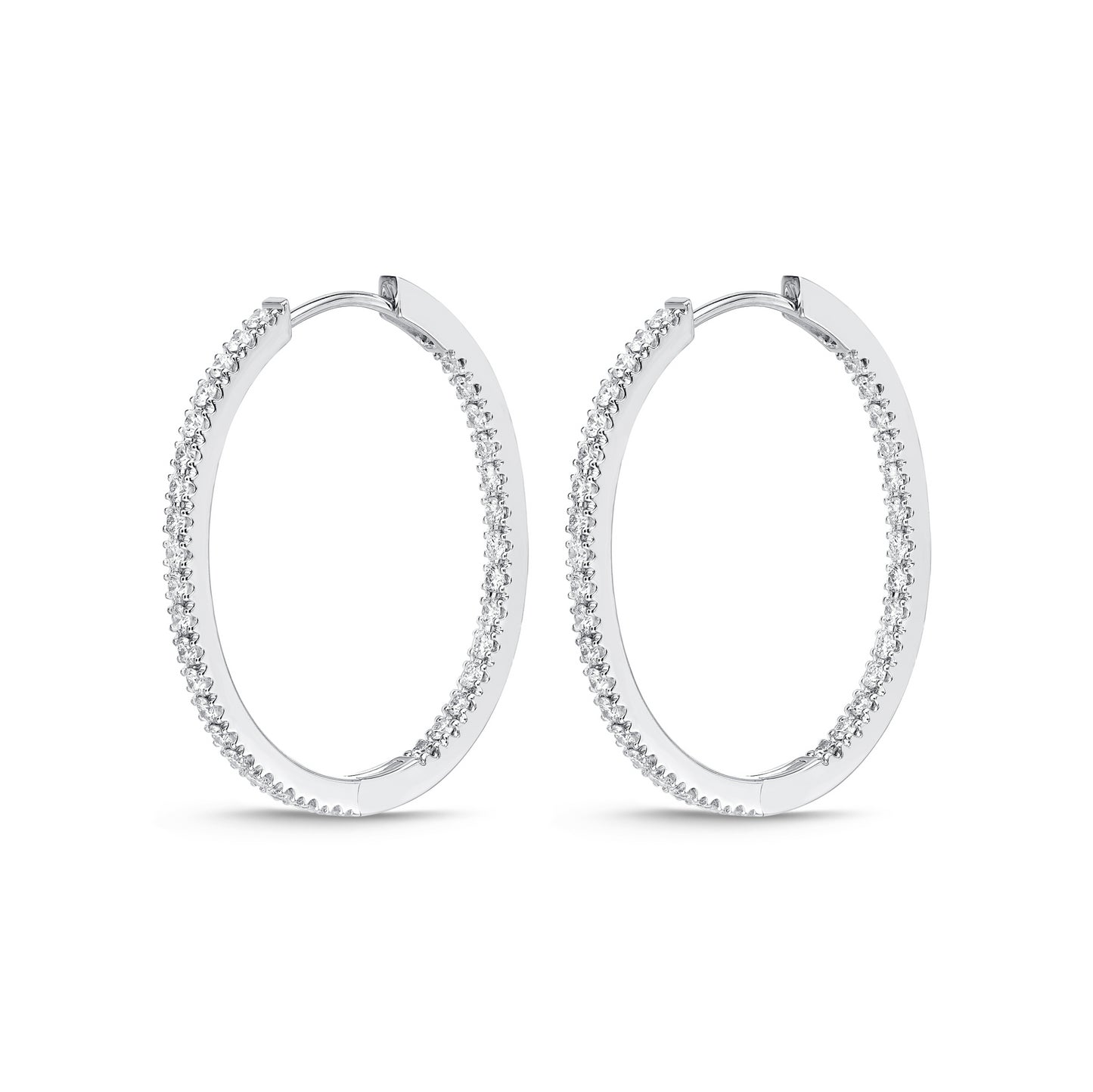 18KW OVAL DIAMOND HOOP EARRINGS
