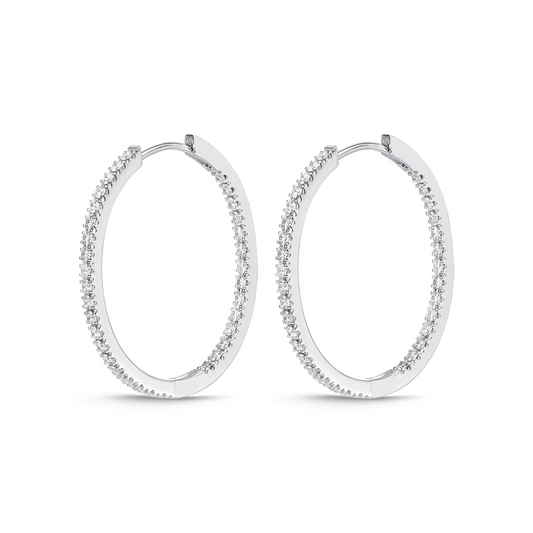 18KW OVAL DIAMOND HOOP EARRINGS