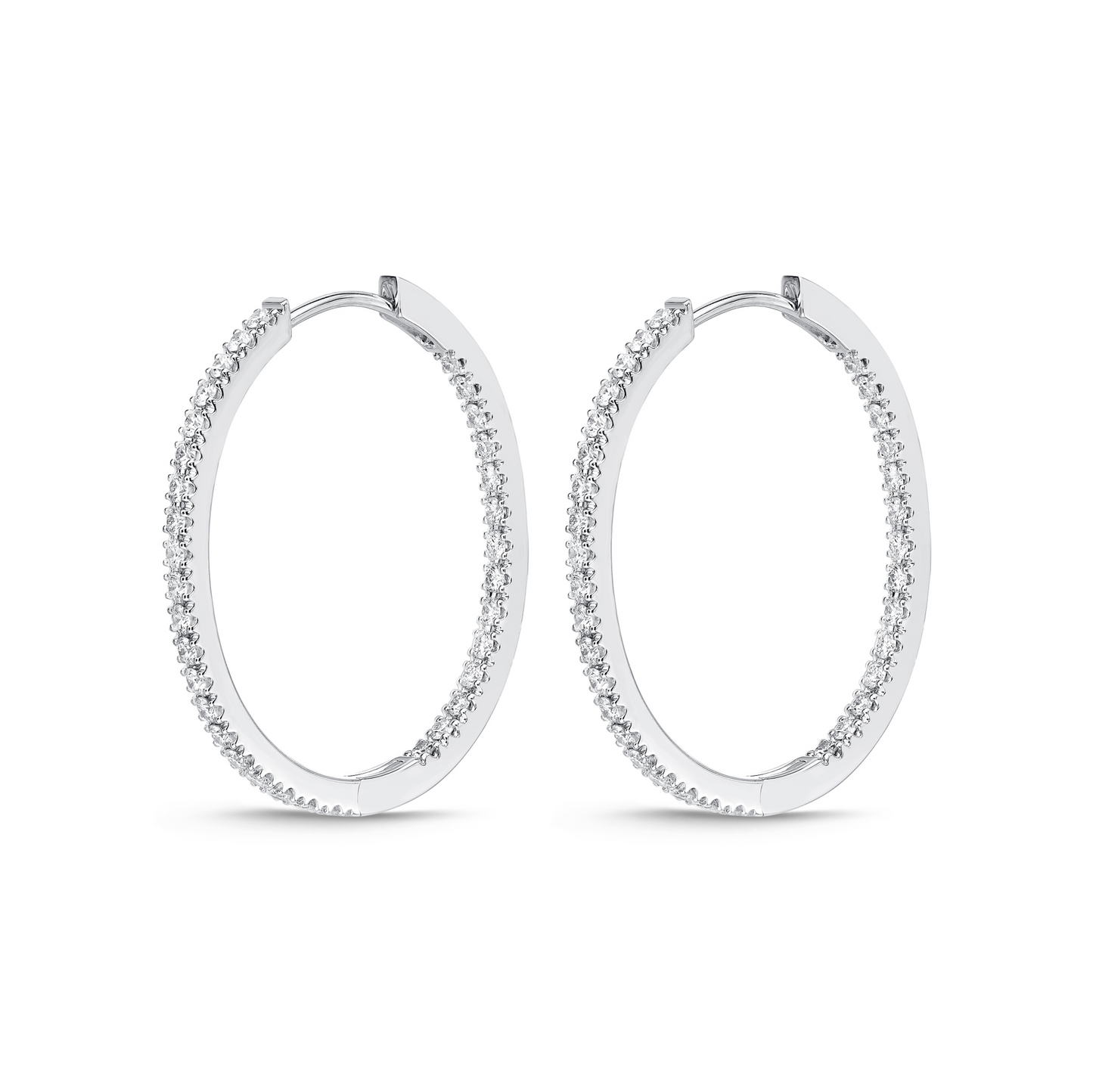 18KW OVAL DIAMOND HOOP EARRINGS