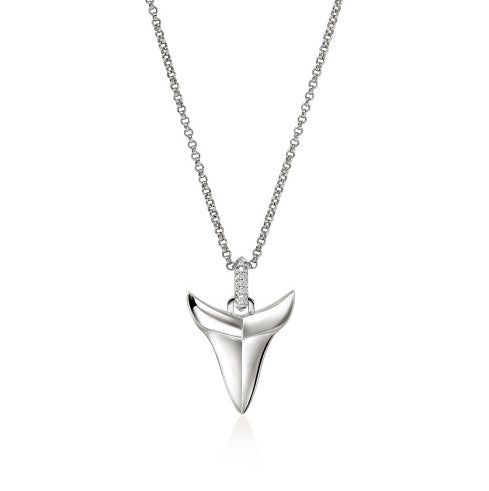 Shark Tooth Talisman Necklace, Sterling Silver, Diamonds