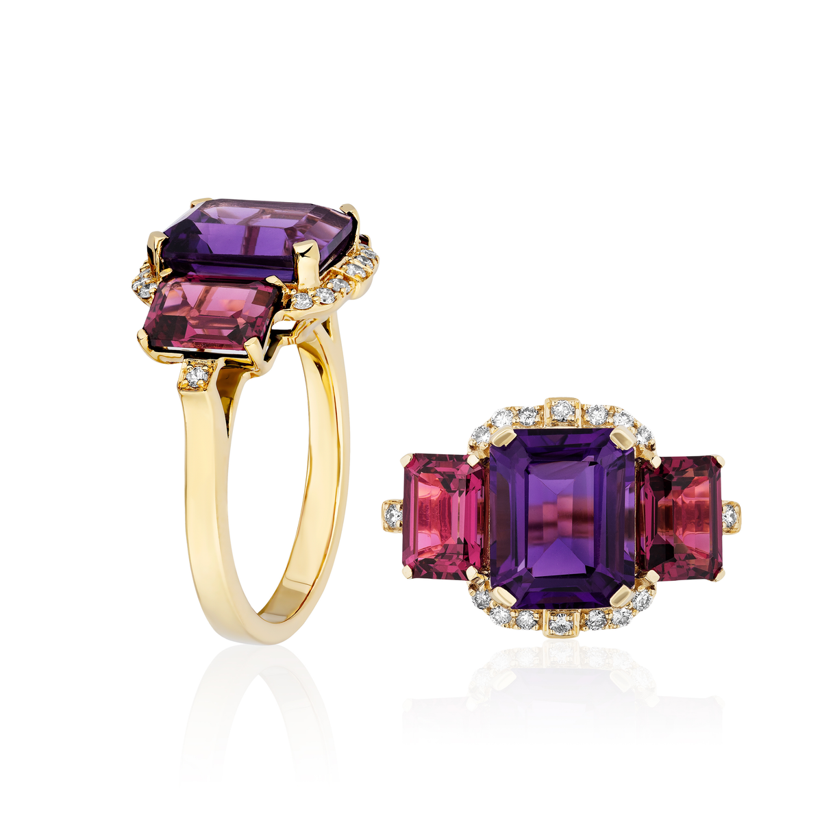 GOSHWARA 18KY THREE STONE COCKTAIL RING