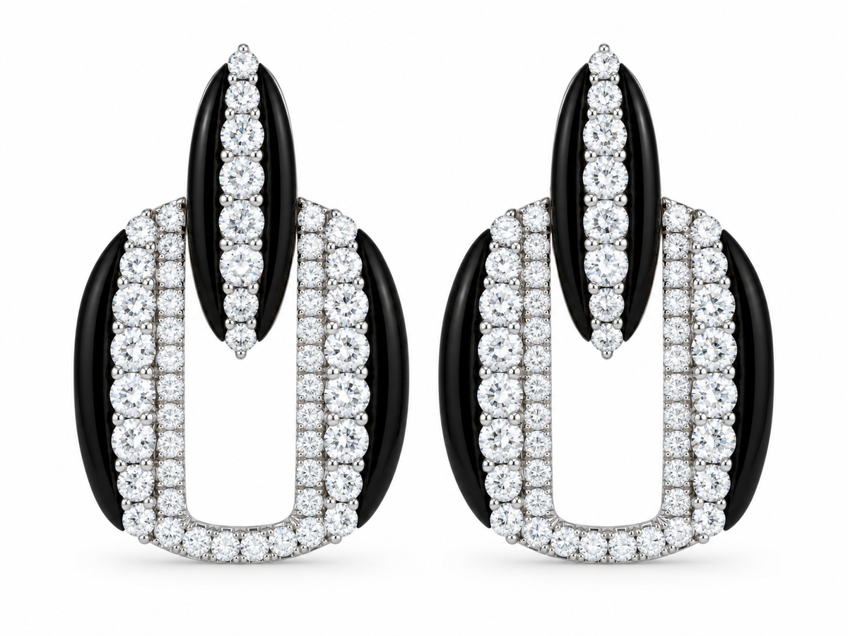 18KW BLACK ENAMEL AND DIAMOND FASHION EARRINGS