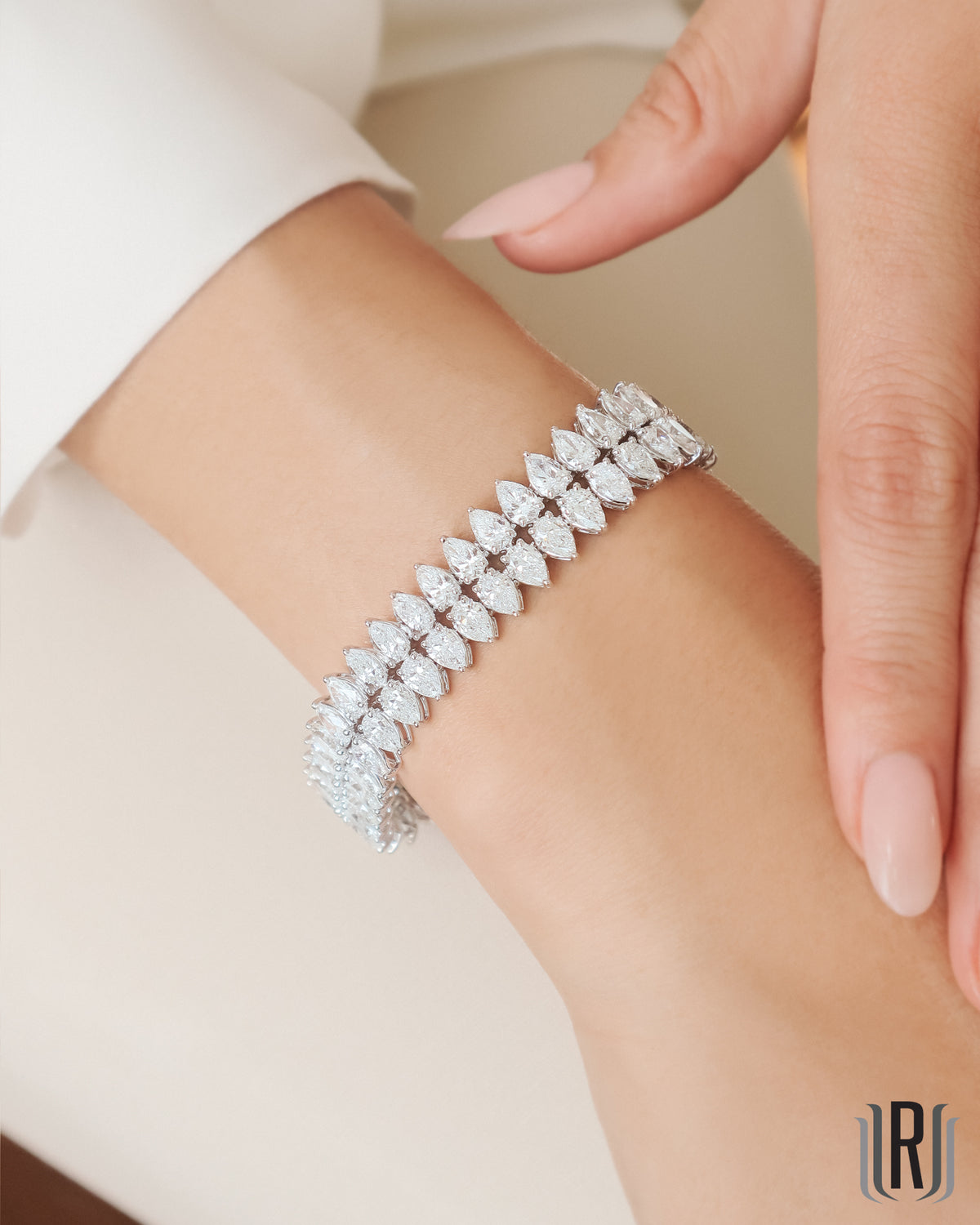 RAHAMINOV 18KW DIAMOND PEAR DOUBLE ROW BRACELET