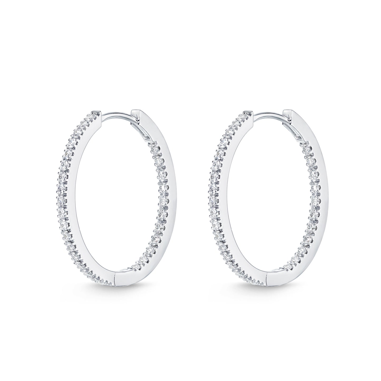 18KW OVAL DIAMOND HOOP EARRINGS