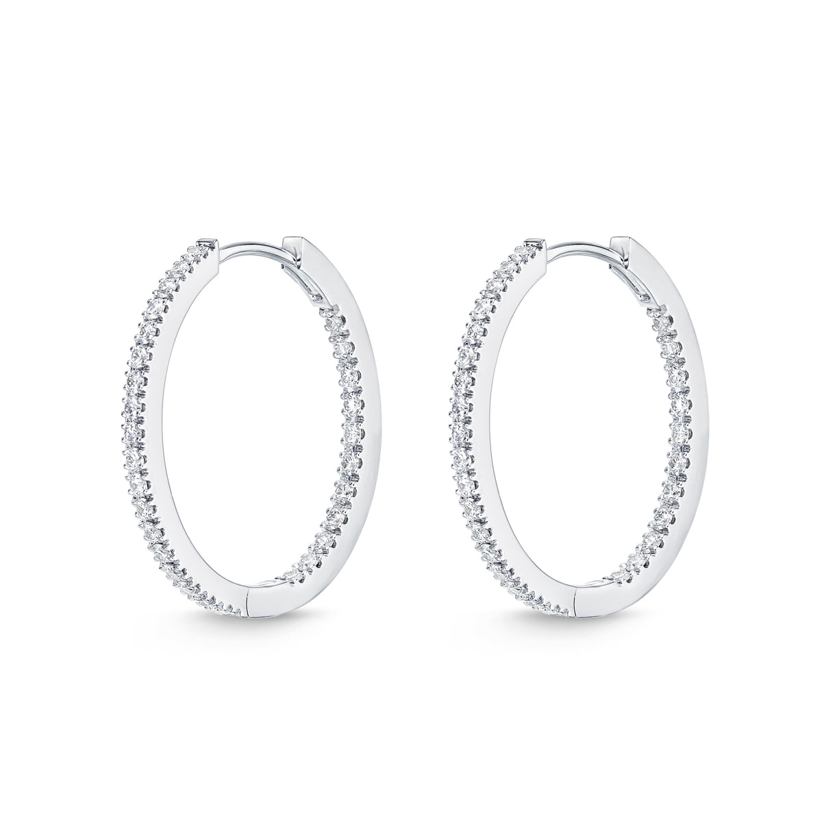 18KW OVAL DIAMOND HOOP EARRINGS