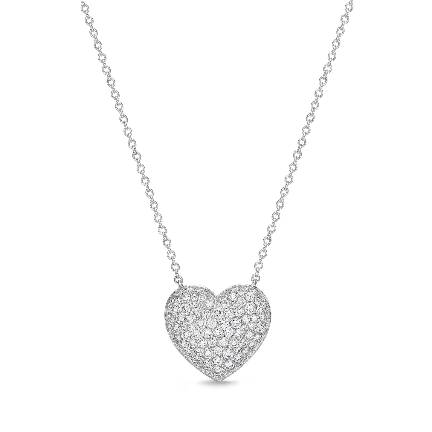 18KW PAVE DIAMOND HEART PENDANT ON CHAIN. 1/24/24 RTV RA# MON-002855 FEDEX# 270177013495