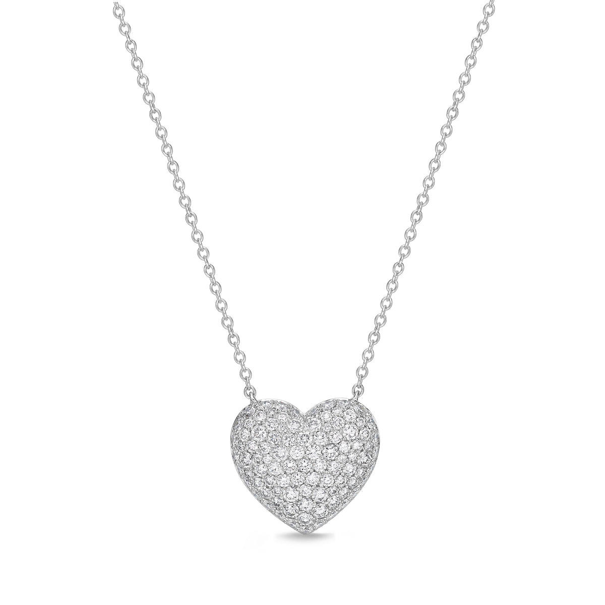 18KW PAVE DIAMOND HEART PENDANT ON CHAIN. 1/24/24 RTV RA# MON-002855 FEDEX# 270177013495