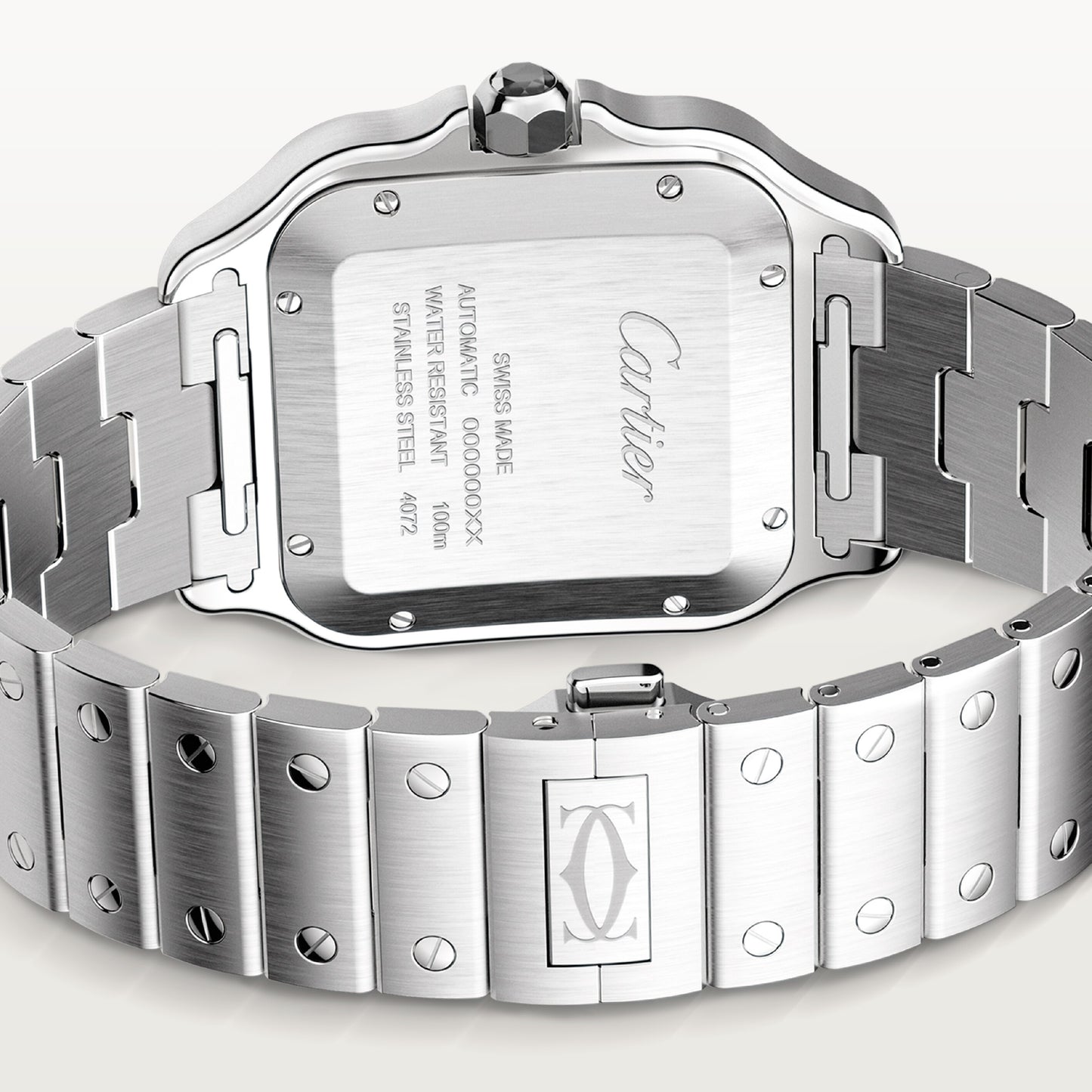 SS LARGE SANTOS DE CARTIER GRAY DIAL BRACELET AND BLACK RUBBER STRAP