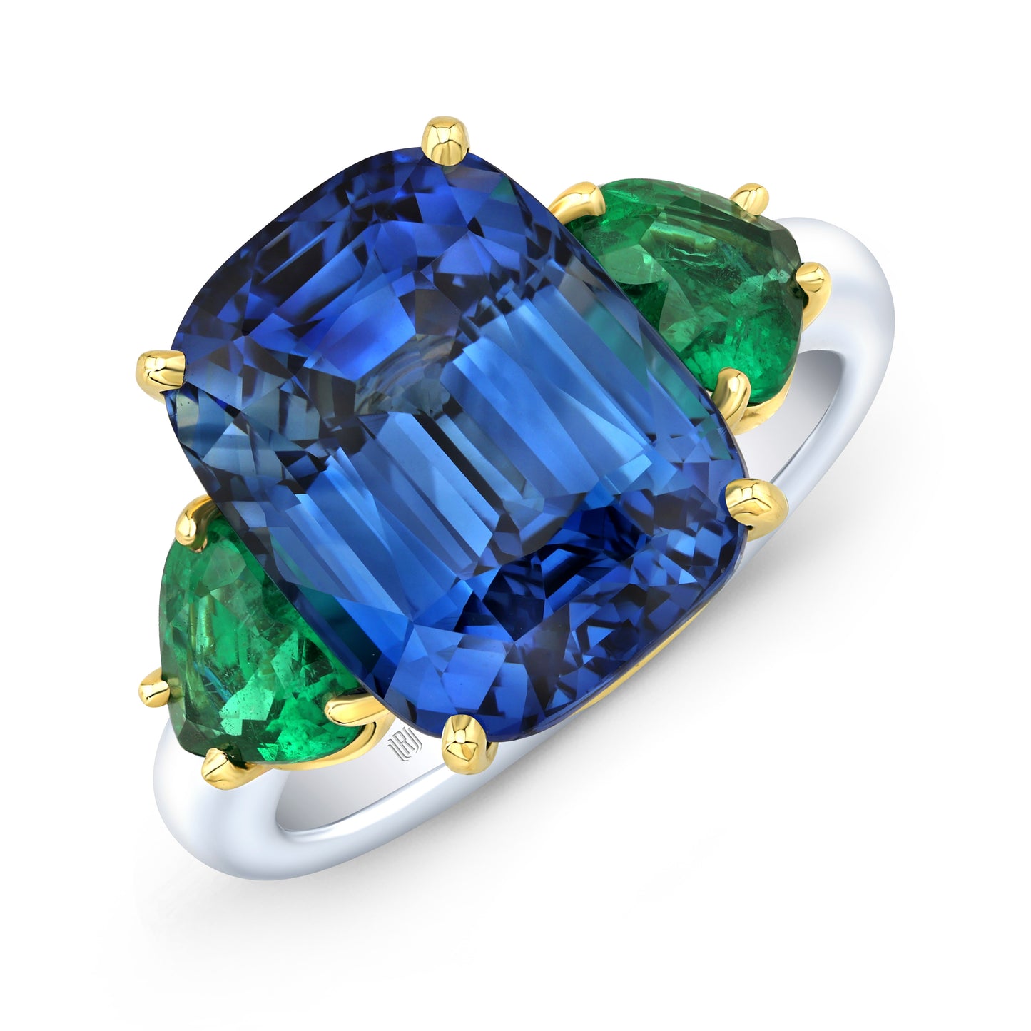 RAHAMINOV Platinum & 18KY Ceylon Sapphire and Emerald Cocktail ring