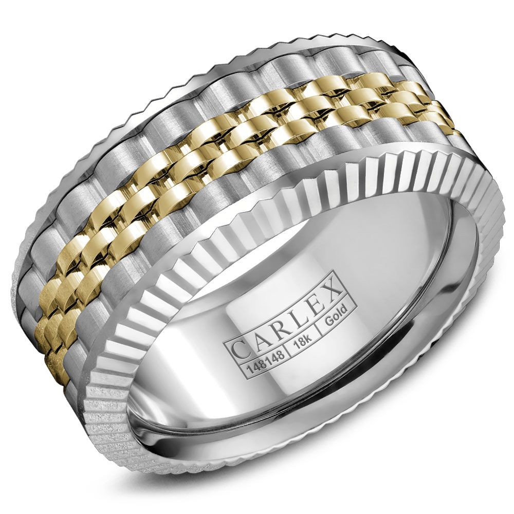 18KYW HIGH POLISH CENTER & SATIN SIDES FLUTED EDGE BAND