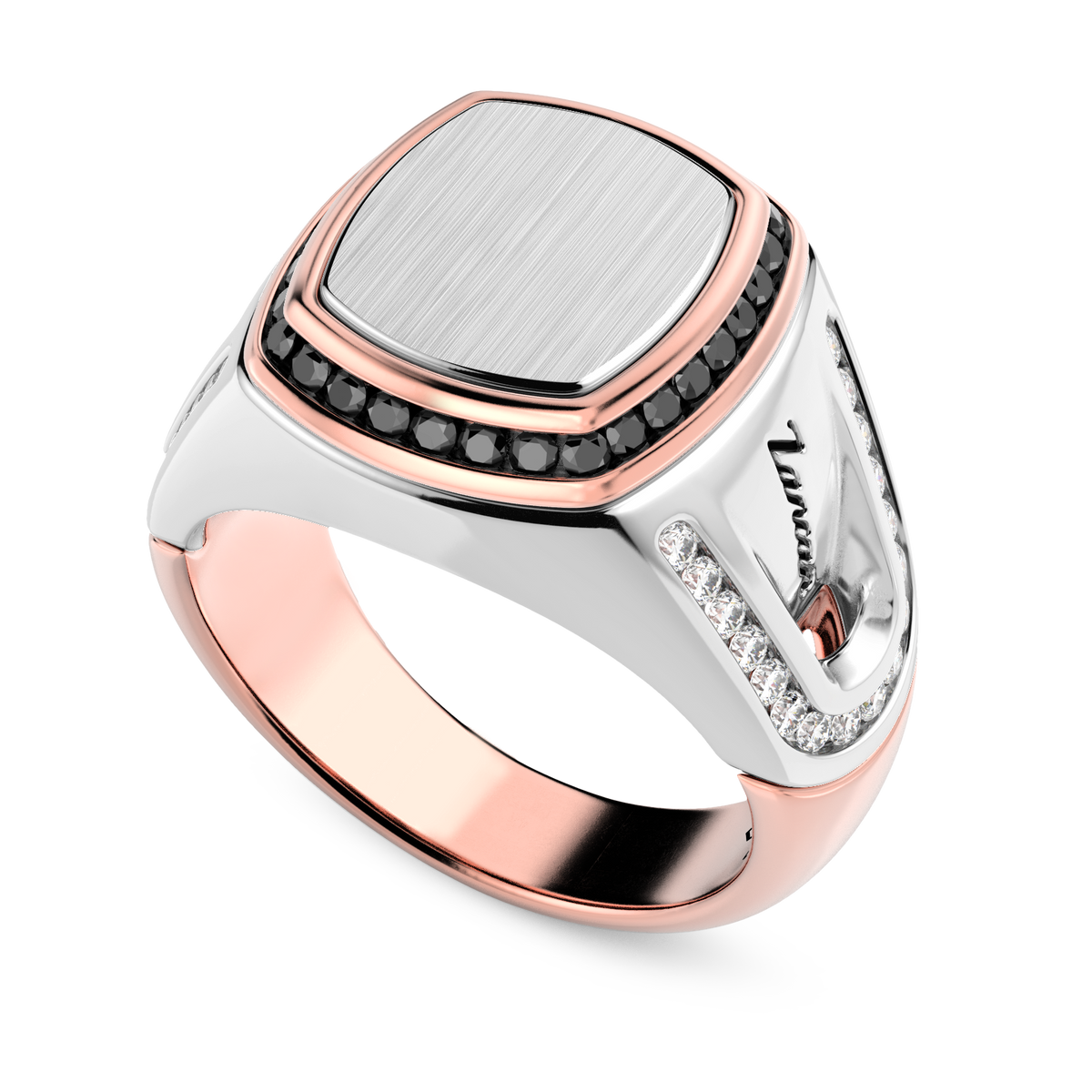 ZANCAN 18KWR BLACK AND WHITE DIAMOND MENS RING