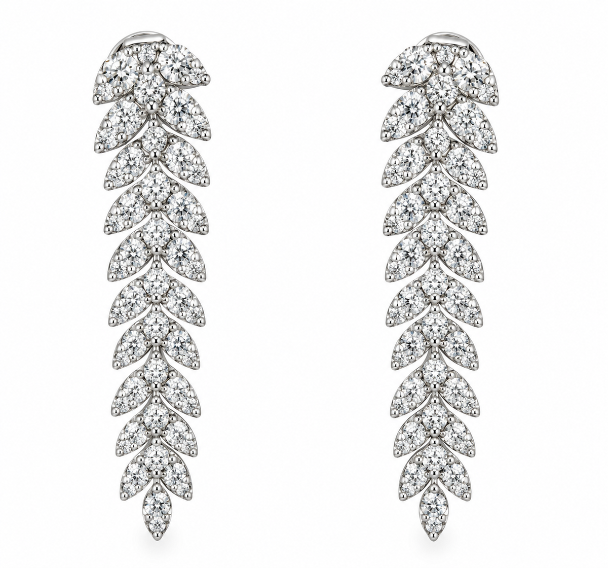 18KW FEATHER DIAMOND DROP EARRINGS