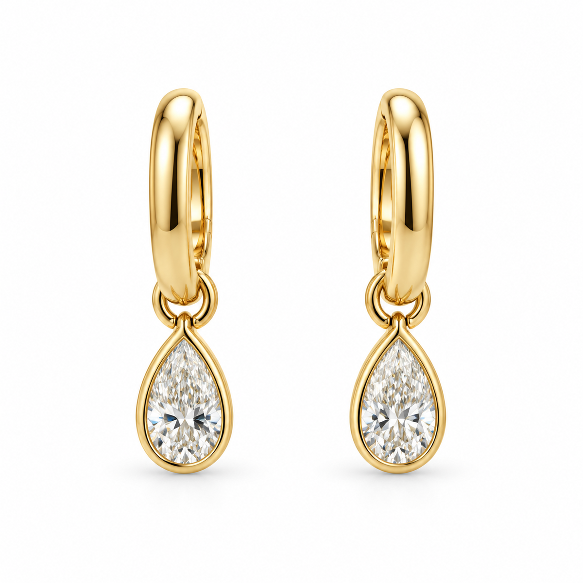 18KY HUGGIES WITH PEAR SHAPE DROP DIAMONDS